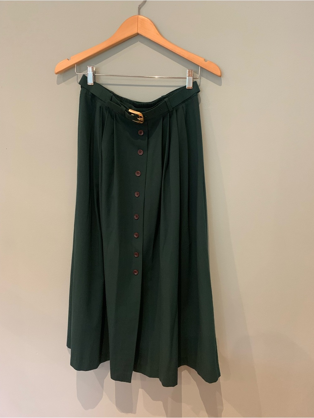 Vintage Dark Green Maxi Skirt with Button Front and Belt
